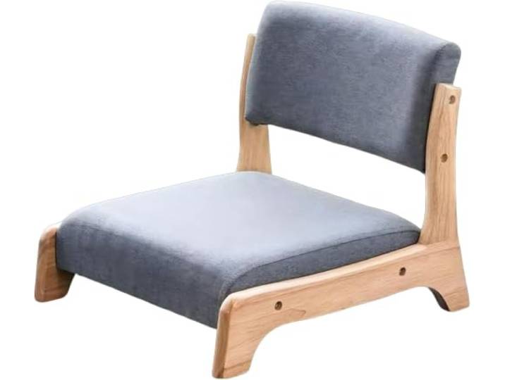 Japanischer Bodenstuhl, Zaisu Tatami-sitz, Niedriger Massivholzstuhl Mit Rückenlehne Und Grüner Matte, 48 X 45 X 36 Cm, Zum Lesen, Für Wohnzimmer, Schlafzimmer, Kotatsu Natural Wood Color Grey