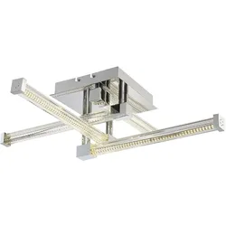 Deckenleuchte Glas klar Wohnzimmerleuchte Designlampe chrom, LED 25,6W 2918Lm neutralweiß, LxBxH 69,2x69,2x18,9 cm