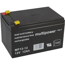 Multipower MP12-12 AGM Bleiakku 12V 12Ah Faston 4,8 mm für USV, Alarmanlage & Notbeleuchtung