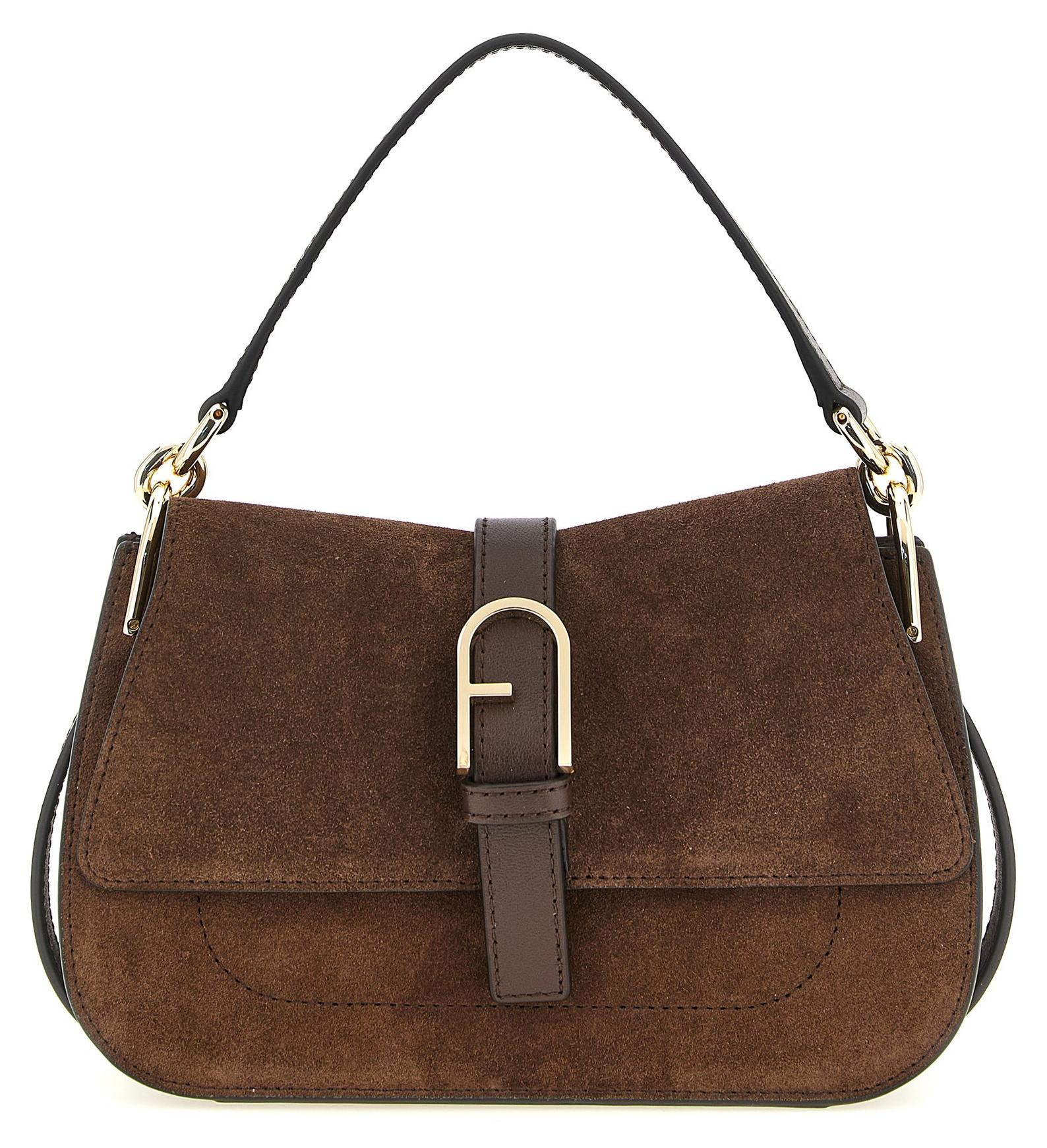 Furla Flow Mini Handtasche Wildleder Schokolade Arch gold