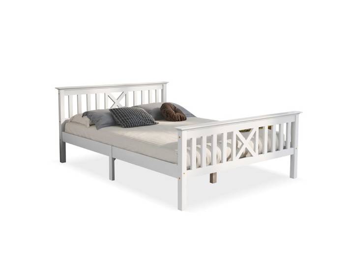 Structure de lit Nouveau épaissi lit en bois design moderne lit double en cadre de lit et cadre à lattes lit en bois avec tête de