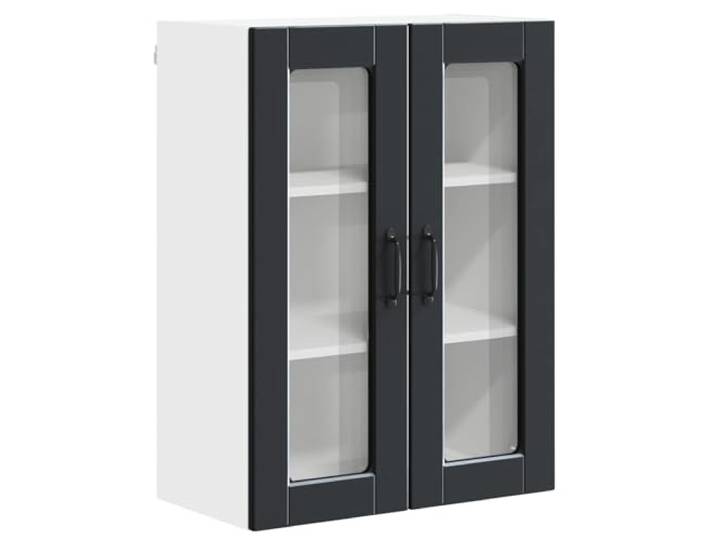 IBUQDDV Wandglas-Schrank Porto Schwarz 60 x 31 x 80 cm Holzwerkstoff Wandmontage, geräumige Fächer, Ablagen, Holzwerkstoff, Innenbereich, Küchenutensilien, Gewürze, Kochgeschirr