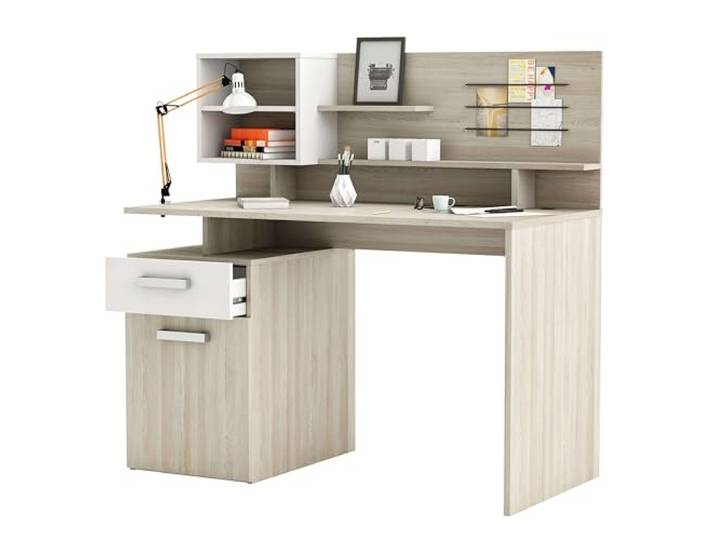 Demeyere Single-Unit Schreibtisch + 1 Top Abschnitt Malicia, Holz, Shannon Eiche/Pearl Weiß