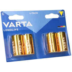 Varta Batterien C Baby, 4er Blister, Longlife, Alkaline, 1,5V, ideal für Fernbedienungen, Wecker, Radios, Made in Germany