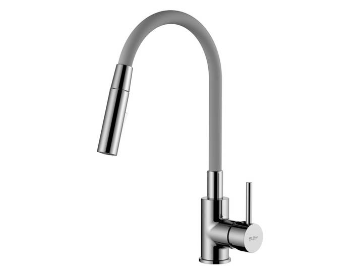 mitigeur cuisine à mémoire de forme, 2 types de jet mousseur ou douchette, courbe en silicone gris (SIKOBSLPRO290S2F)