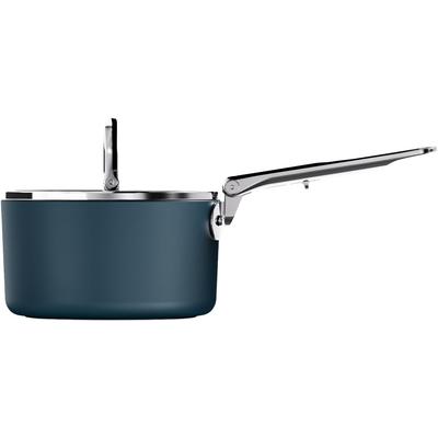 Topf-Set JOSEPH JOSEPH "Space Stack 3-tlg. Antihaft-Kochgeschirrset mit Deckelhalter", blau, Töpfe, Griff einklappbar, stapelbar