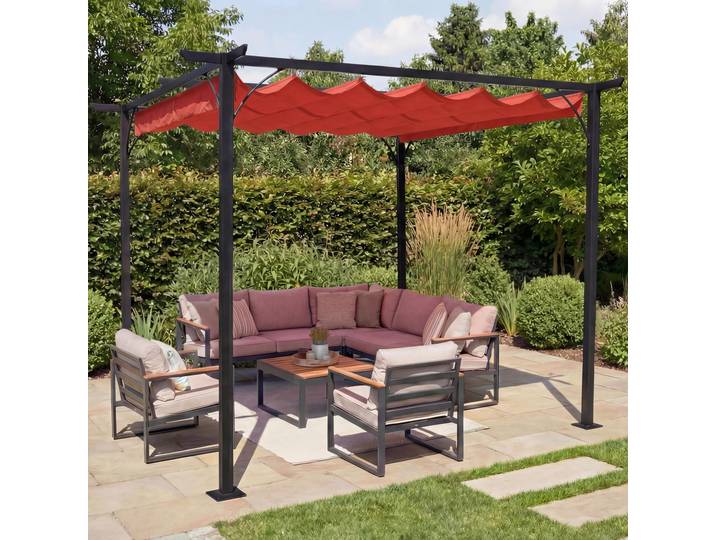 Pergola HWC-C42, Garten Pavillon, stabiles 6cm-Gestell + Schiebedach 3x3m terracotta