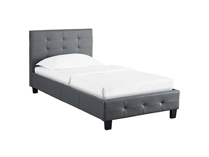 CARO-Möbel Polsterbett Liverpool Bettgestell 90 x 200 cm Einzelbett Designbett inklusive Lattenrost Lederimitat in grau