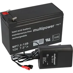 Multipower Blei-Akku MP7,2-12B Pb 12V / 7,2Ah + Ladegerät