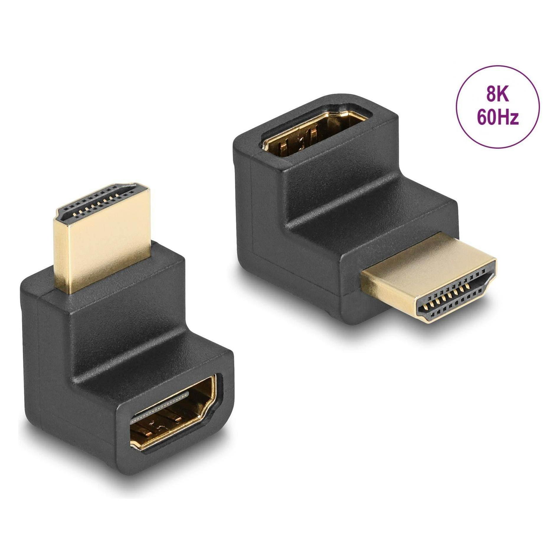 Delock High Speed HDMI with Ethernet Adapter Stecker zu Buchse gewinkelt 8K 60 Hz schwarz (66458)
