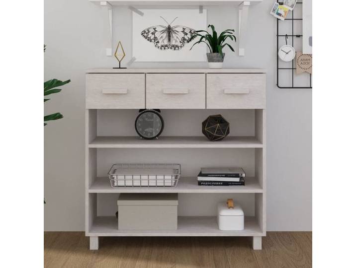 Table console HAMAR Blanc 90x35x90 cm Bois massif de pin 340465