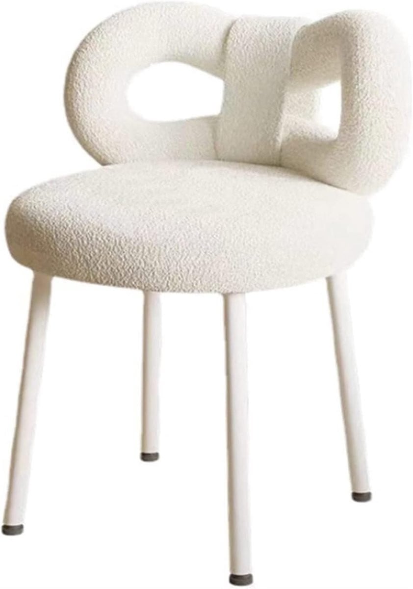 Witte kaptafelstoel met strik rugleuning en voetenbank, Hoogte: 67 cm