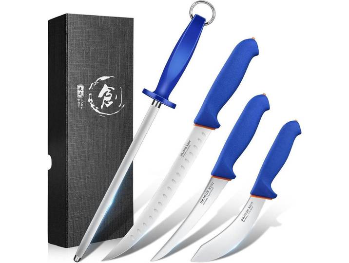 Fleischmesser Set 4-teiliges Set Saphirblau, Mehrfarbig, Metall, Kochgeschirr, Küchenmesser, Messersets