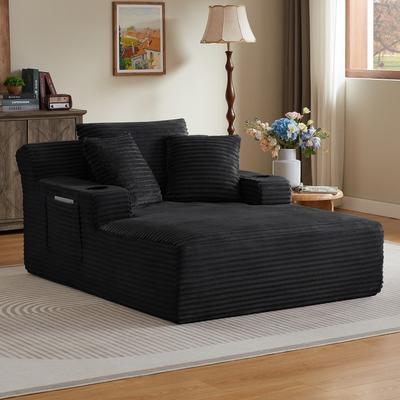 Corduroy Upholstered Oversized Chaise Lounge Chair