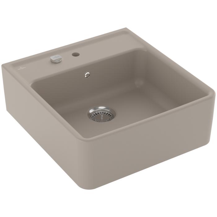 Villeroy und Boch Spülstein Einzelbecken 632062AM Ablaufgarnitur, Exzenterbetätigung, Befestigungssatz, Almond