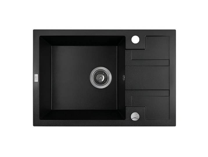 KOLMAN Küchenspüle Einzelbecken Barbados Granitspüle, Rechteckig, 44/65 cm, Schwarz, Space Saving Siphon GRATIS