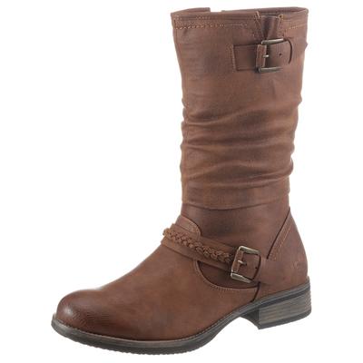 Stiefel RIEKER, Damen, Gr. 42, Normalschaft, braun (cognac, used), Lederimitat, used, Schuhe Stiefel, Winterboots,,Blockabsatz mit gerafftem slouchy-Schaft, schmale Form