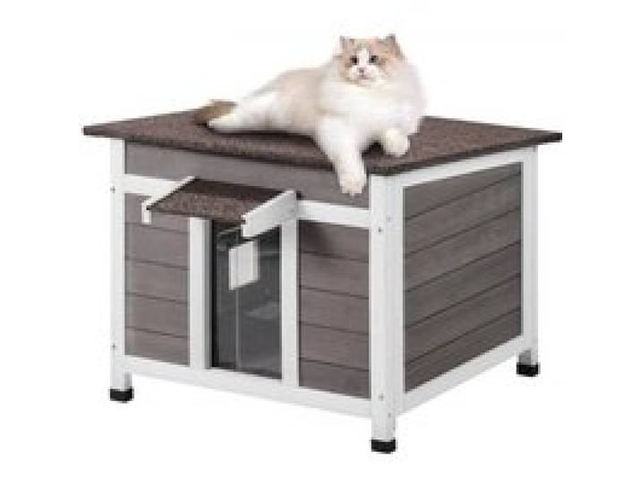 VEVOR Katzenhaus für draußen, wetterfest, Unterschlupf für Wildkatzen für mehrere Katzen, Katzen-/Kaninchenhaus aus Holz für draußen mit Fenster, offenem Dach und Türklappen aus PVC, 61 x 53 x 46 cm (L x B x H)