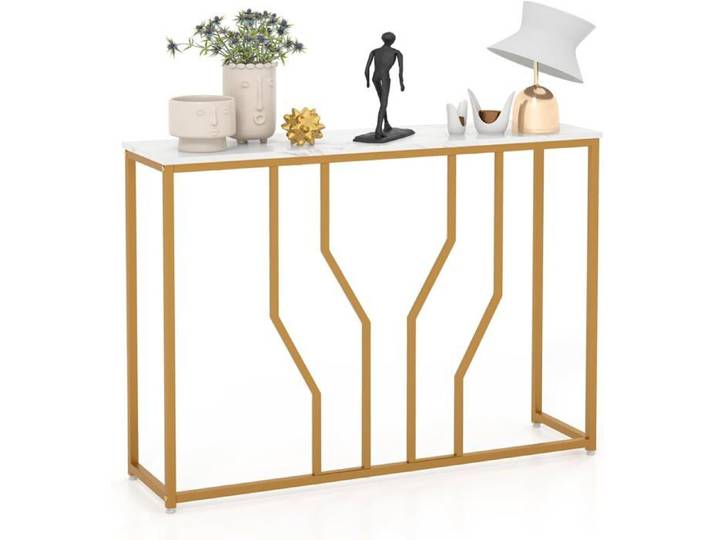 Table Console - RELAX4LIFE - Plateau en Faux Marbre - Console Meuble - Dispositif Anti-Bascule - Design Géométrique - Charge 30KG