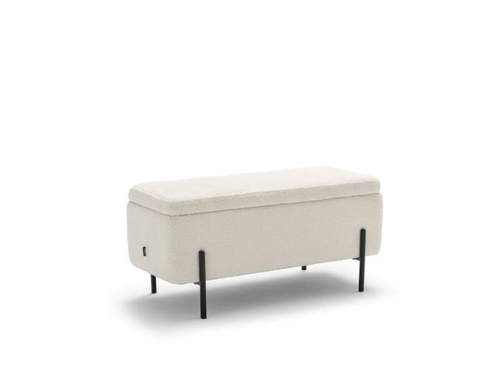 Banc coffre en tissu bouclette et métal l100cm - blanc