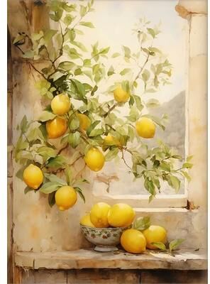 Inspire Select Retro Lemon Garden Canvas Wall Art Fresh Citrus Olive Tree Prints For Summer Home & Office Decor ct10348 12 16 In
