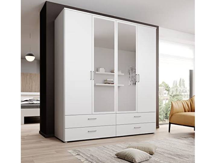 möbelando Kleiderschrank >Spazio< in Weiß - 183,1x198,6x48cm (BxHxT)