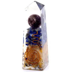 Orgonite Obelisk Power Point Copper, Lapis and Yellow Aventurine - 90x25 mm