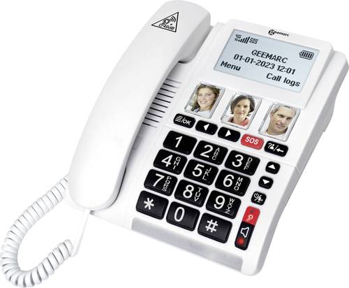 Geemarc CL9000 Schnurloses Seniorentelefon Foto-Tasten, Freisprechen, für Hörgeräte kompatibel, inkl. Notrufsender, Optische