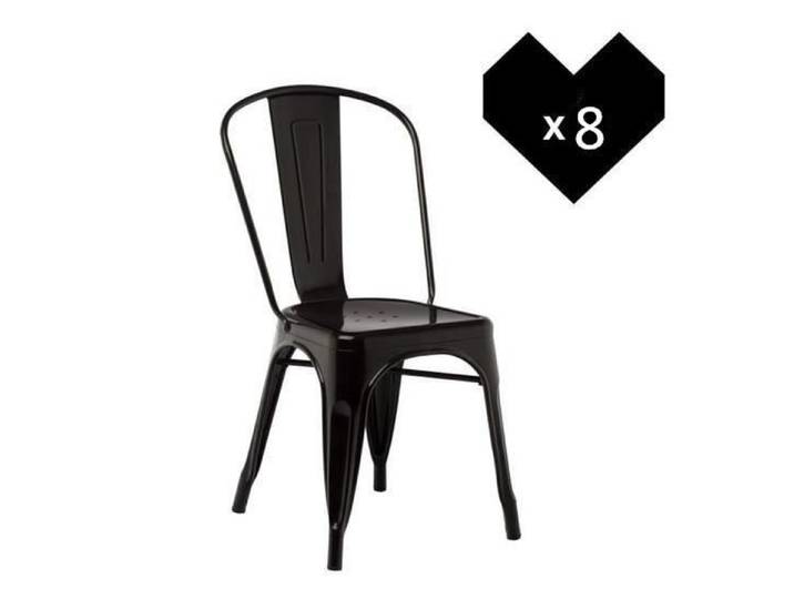 Chaises en métal Design Industriel - Mixmest - Lot de 8 - Noir