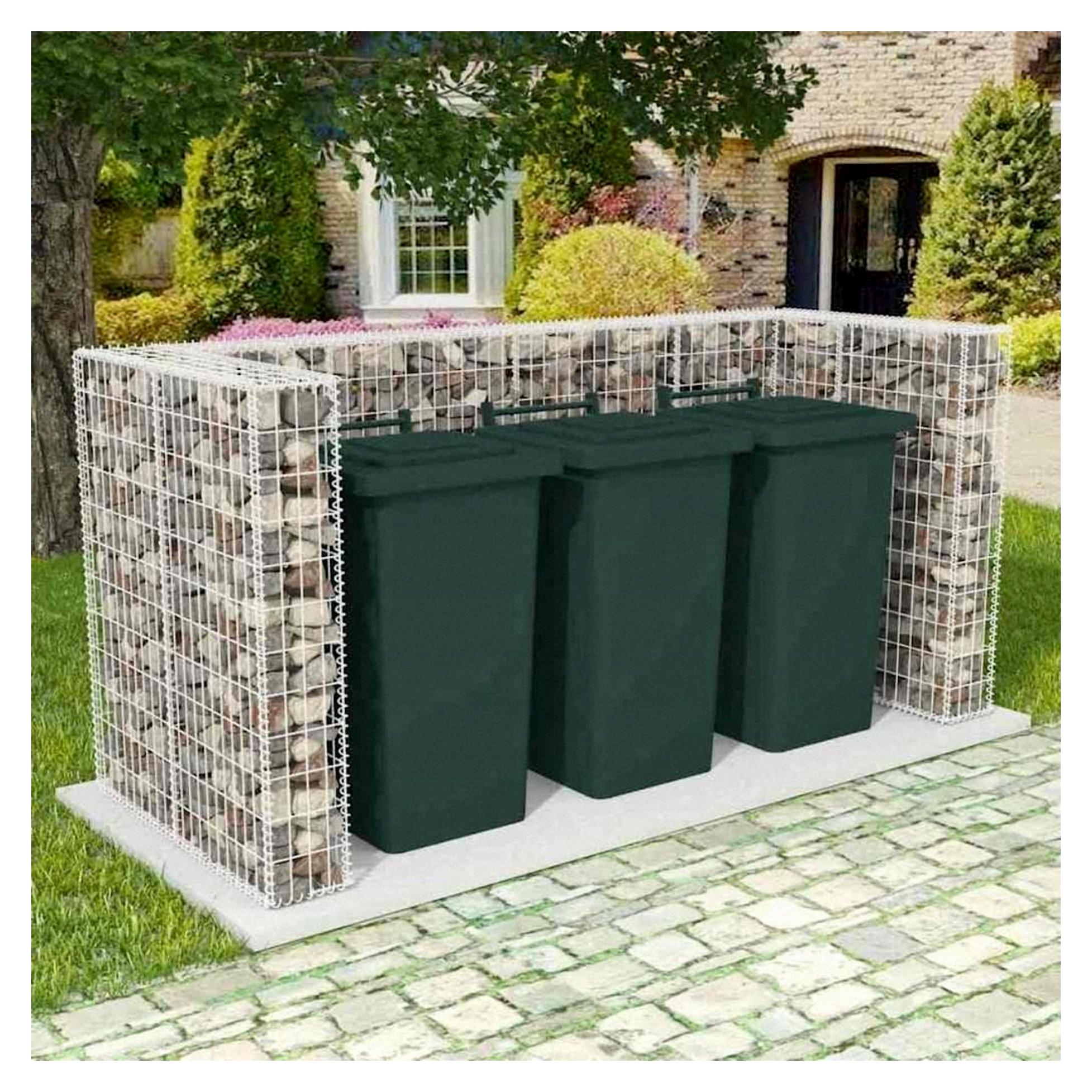 Gabionenrahmen für Mülltonnen, dreifach, Stahl, 250 x 100 x 120 cm, Gartenhaus, Abdeckung für Mülltonnen, Behälter für den Außenbereich, Aufbewahrungsbox