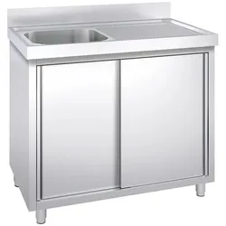 Wimar Gastro Spülschrank 1 Becken links 1000x700x850mm Edelstahl Spültisch 2 Türen