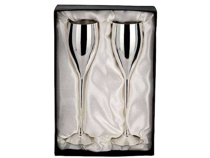 SILBERKANNE Sektgläser Silber 2er Set – Versilberte Champagnerflöten 200 ml – Edle Sektkelche für Hochzeit & Event