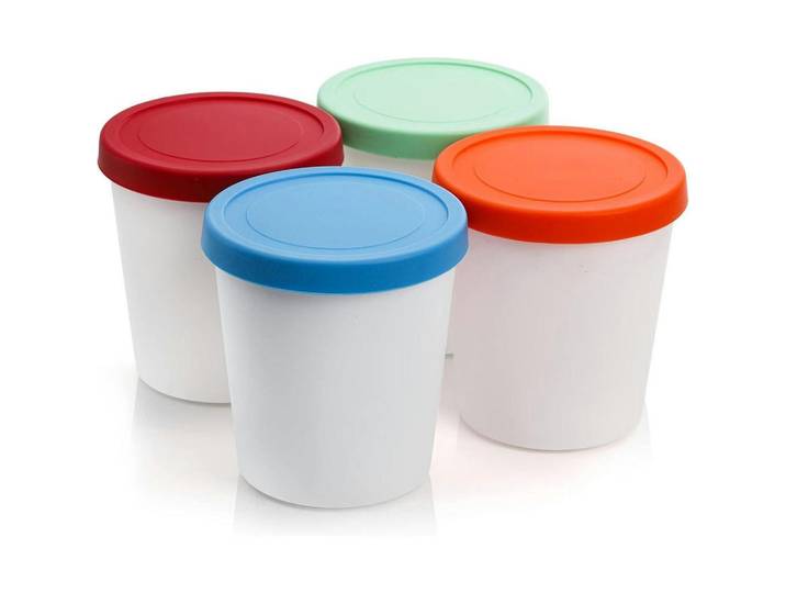 Vorratsbehälter 4-teiliges Set 1 Liter BPA-frei mit Silikondeckel, Mehrfarbig, Kunststoff, 11.7x12.7x11.7 cm, Küchenzubehör, Vorratsbehälter, Vorratsdosen