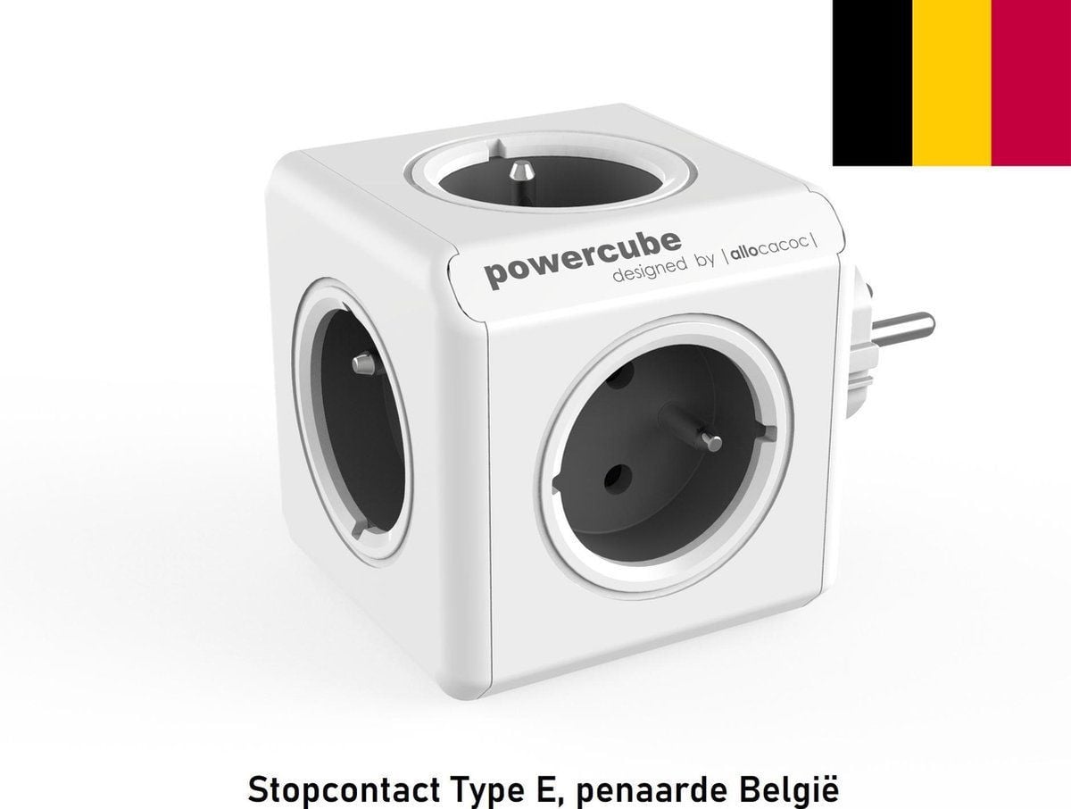 DesignNest PowerCube Original Type E Stekkerdoos met 5 Stopcontacten - Grijs