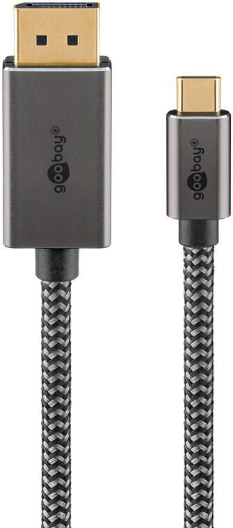 goobay USB-C/DP Textilkabel 2m silber, schwarz 75708