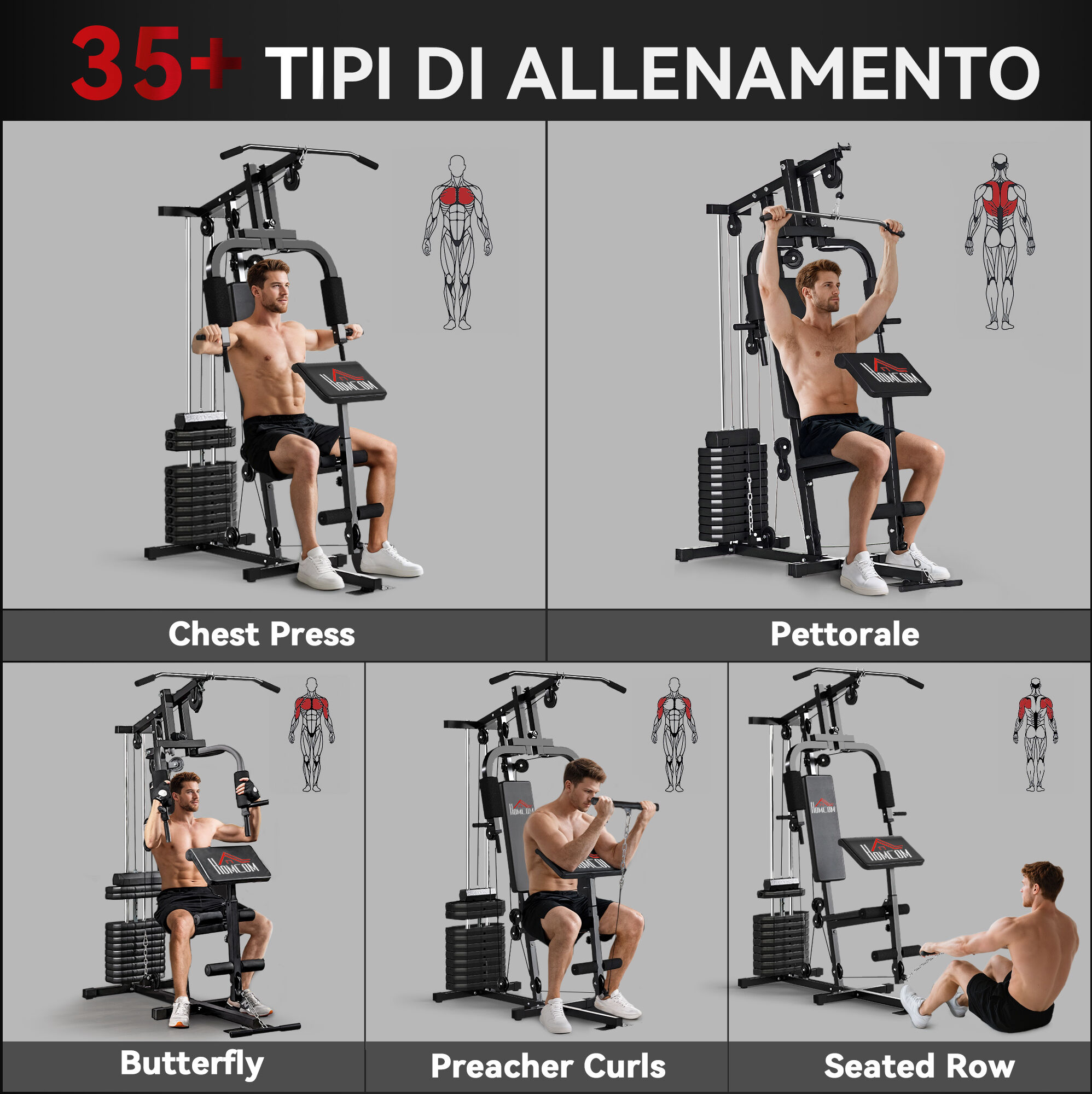 Altro Stazione Fitness Con Seduta E Schienale Imbottiti, In Acciaio E Pu, 135x103x210 Cm, Nero