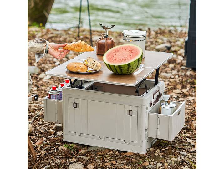 Boîte pliante - Boîte de camping plate de style japonais - Boîte de rangement pliante avec couvercle en bois - Boîte organisatrice de coffre - Boîte de rangement pour cadeaux