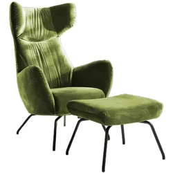 SESSEL MIT HOCKER LOTTE Dunkelgrün Velvet