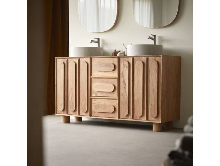 Waschtischunterschrank aus massivem Akazienholz 145 cm - Olga - Natur