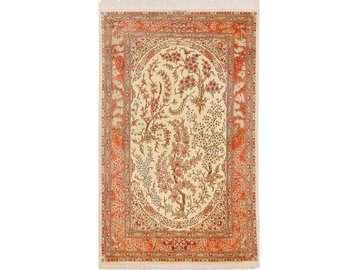 Ghom Seide Razavi Teppich 126x201 Handgeknüpft Orientteppich Perserteppich Seide