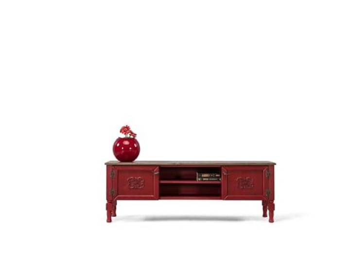 Elegantes rotes TV-Möbel, 150 cm breit, 100% MDF mit Fichtenplatte und Beinen aus Hainbuche 10 mm Stärke, traditionelles Design für Moderne Wohnzimmer