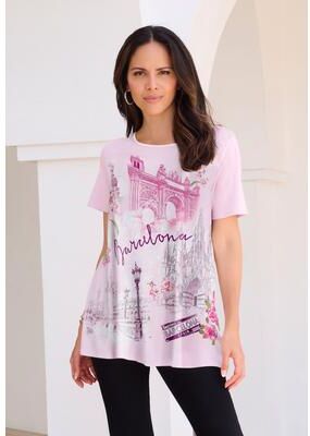 Plus Size Women's Plus Size Travel Graphic Tee by Roaman's in Primrose Barcelona (Size 18/20) Shirt