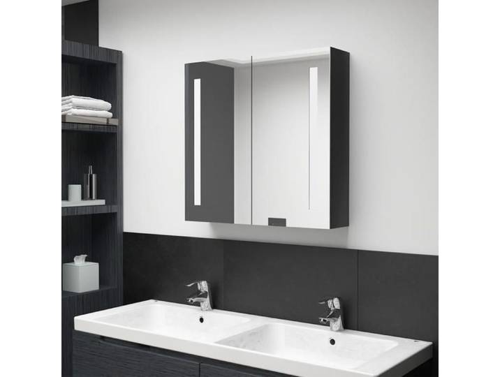 Automne/hiver  Noir Armoire de salle de bain à miroir LED noir brillant 62x14x60cm - Hauteur：60cm Nove9231918
