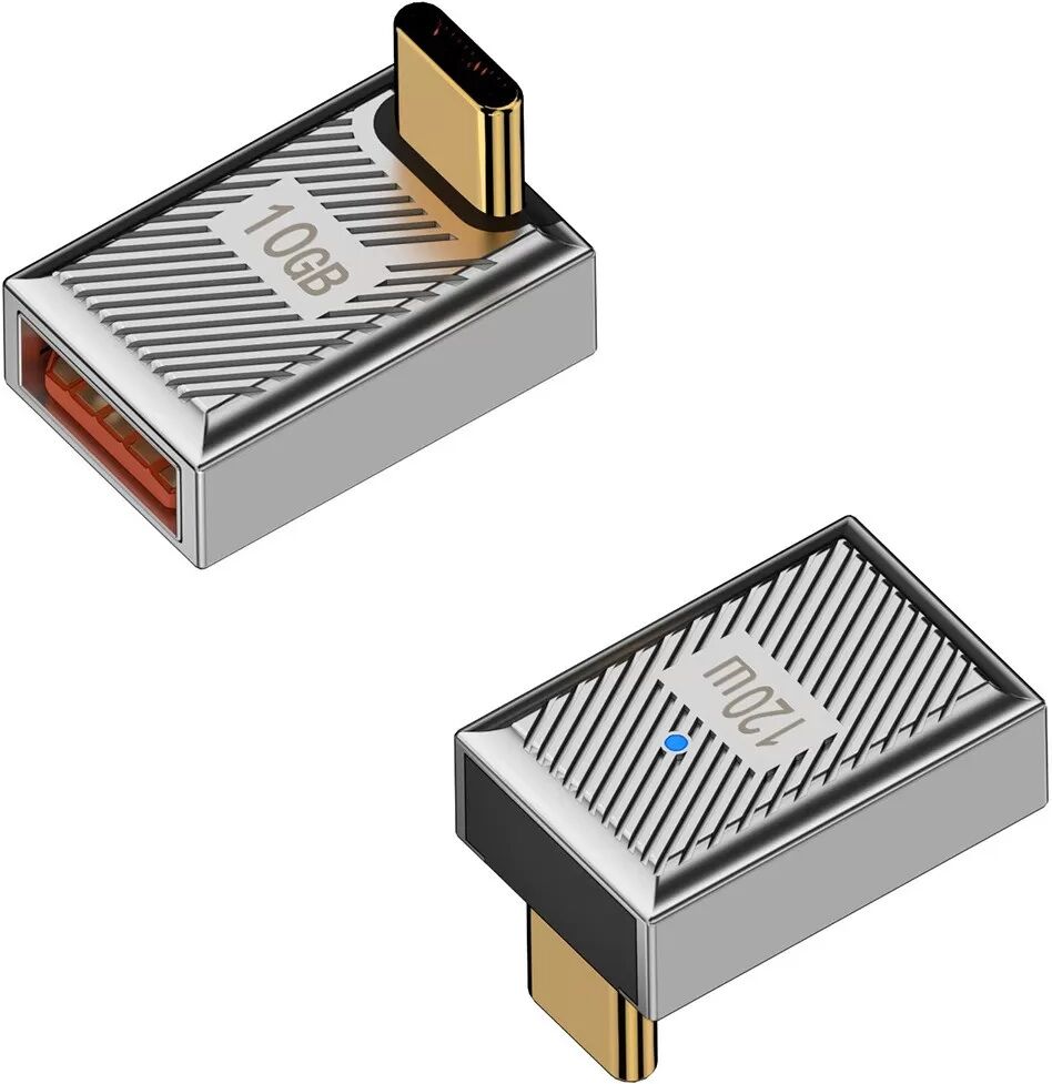INF USB A Buchse auf USB-C Stecker Adapter, rechtwinklig, 120W mit LED, Aluminiumlegierung
