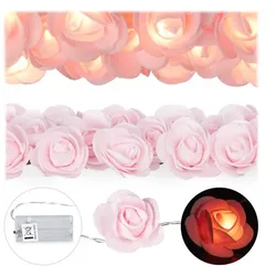 Relaxdays 10x Rosen Lichterkette rosa Rosa,Transparent