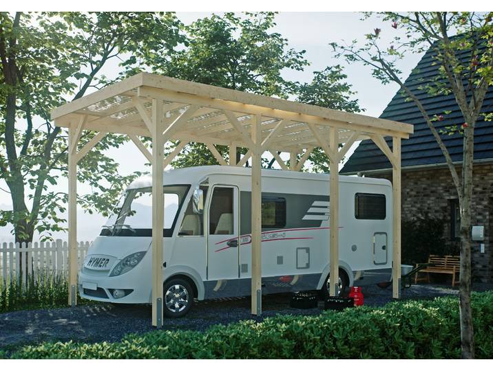 Einzelcarport KONIFERA Neptun II , beige (unbehandelt), B/H/T: 352cm x, Carports, Einzelcarport, für Wohnmobile, Leimholz naturbelassen, PET-Flachdach lichtdurchlässig