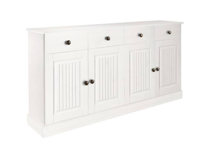 Mille - Buffet Avec 4 Portes Et 2 Tiroirs En Pin Laqué Blanc