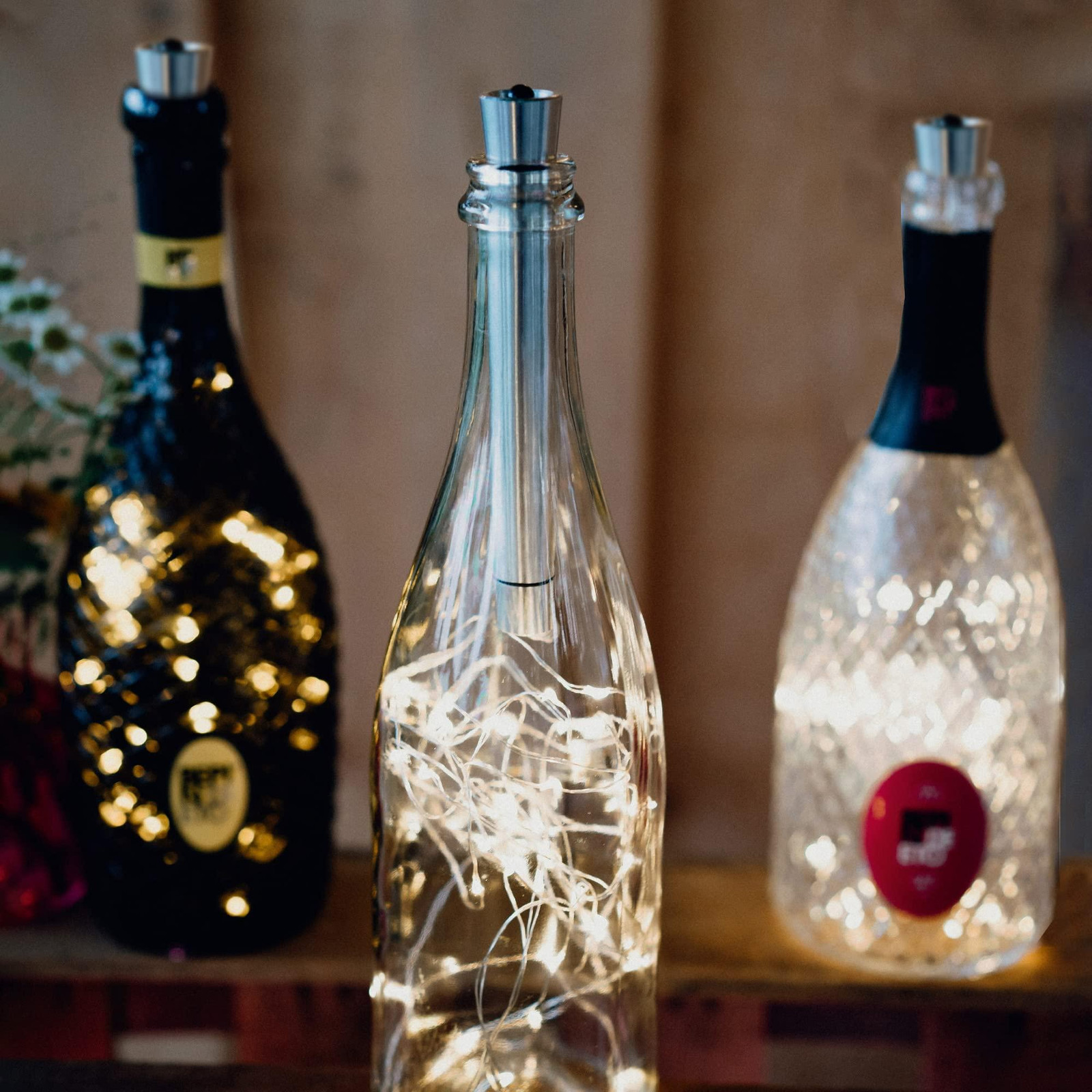 Hellum Flessenlampje met timer, warmwitte LED-lichtketting met 20 lampjes, batterijbediend
