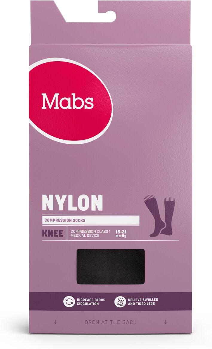 Mabs Nylon Cotton Knee Wide Black Medium Medicinsk udstyr 1 par