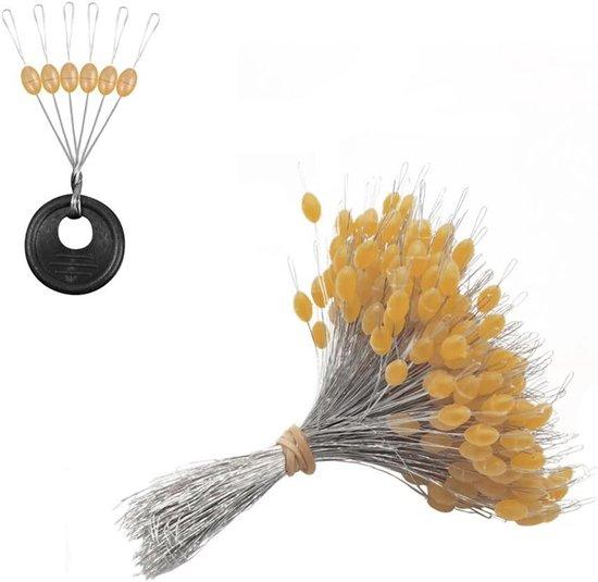 Fischangelhaken Stopper - Set mit Gummi-Stoppern und schwimmenden Perlen in 3 Größen - Angelzubehör für Angelzeilen - Gelb.